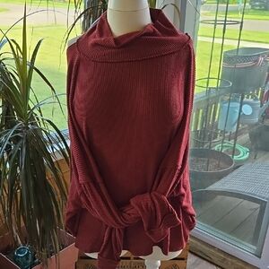 BKE Red Cowl Neck Sweater With Open Back